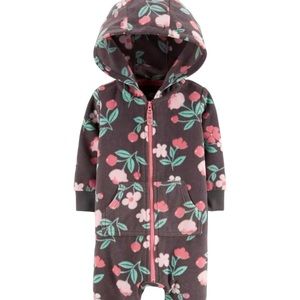 Carter's Baby Girls Fleece Hooded Gray Pink Floral Jumpsuit   SZ 3 months NWT